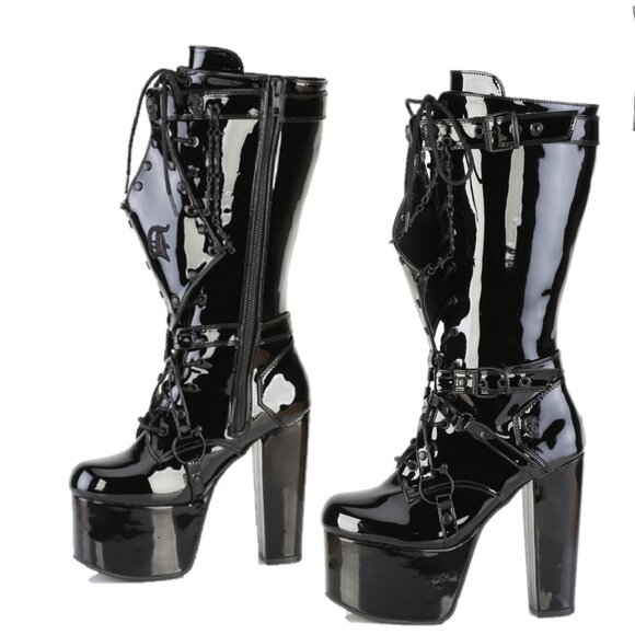 Demonia Torment Chunky Heel Platform Goth Punk Knee Boots - Picture 3 of 7